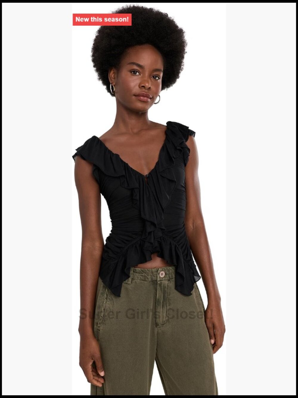 Free People Blythe Ruffle Top Black Size M